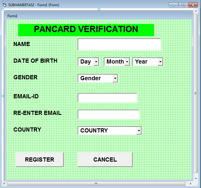 Project 13. VISUAL BASIC PROGRAMMING LANGUAGE (Pan Card Application) Property Part (F4)