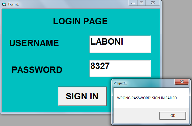 Project 22. VISUAL BASIC PROGRAMMING LANGUAGE (User Name & Password Part-2) Run / Display Project (F5)